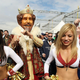 The Burger King mascot and cheerleaders at the 2008 Super Bowl